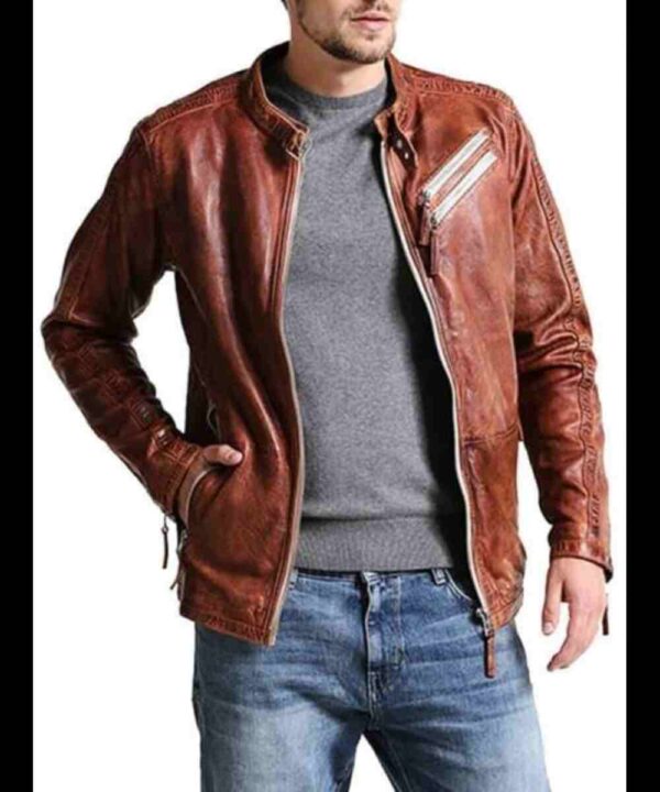 Men’s Vintage Leather Distressed Biker Jacket