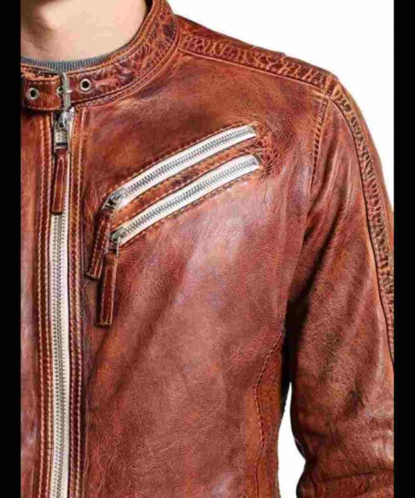 Men’s Vintage Leather Distressed Biker Jacket