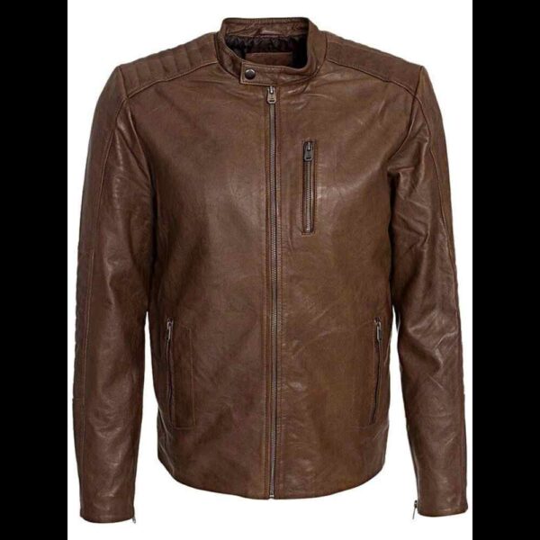 Mens Waxed Sheepskin Fashion Leather Jacket Brown