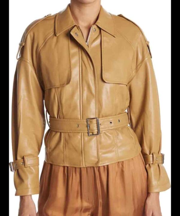 Women’s Tan Belted Leather Jacket