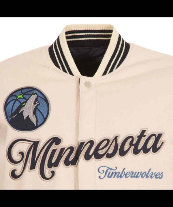 Minnesota Timberwolves Cream and Black Varsity Jacket