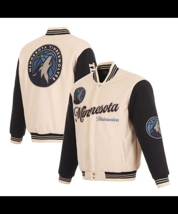 Minnesota Timberwolves Cream and Black Varsity Jacket