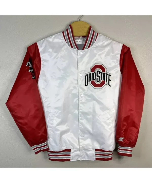 Ohio State Buckeyes White and Red Varsity Satin Jacket