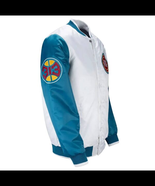 Pistons Ty Mopkins Teal and White Satin Jacket