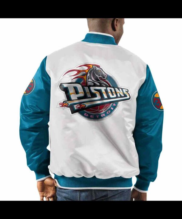 Pistons Ty Mopkins Teal and White Satin Jacket