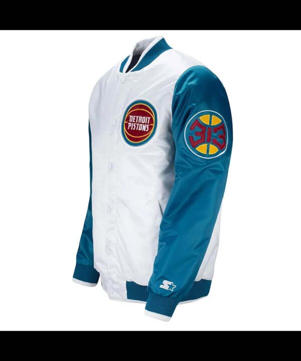 Pistons Ty Mopkins Teal and White Satin Jacket