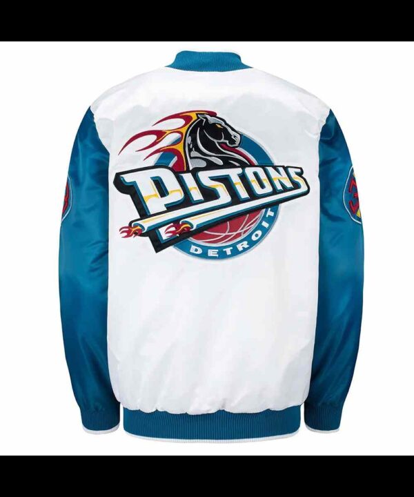 Pistons Ty Mopkins Teal and White Satin Jacket