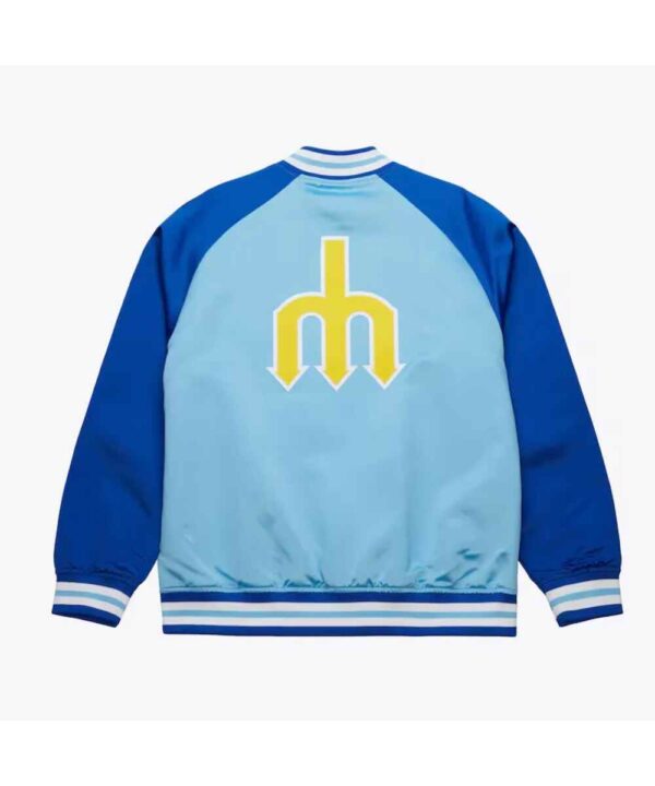 Seattle Mariners Vintage Logo Double Clutch Blue Satin Jacket