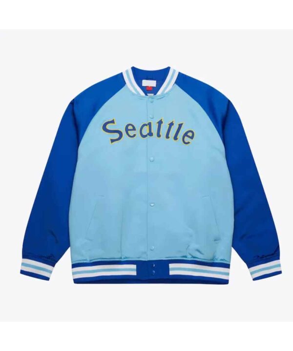 Seattle Mariners Vintage Logo Double Clutch Blue Satin Jacket