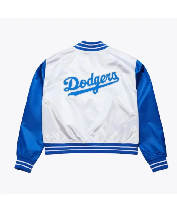 Women’s LA Dodgers Cropped White and Blue Satin Jacket