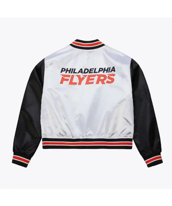 Women’s Philadelphia Flyers Cropped White and Black Satin Jacket