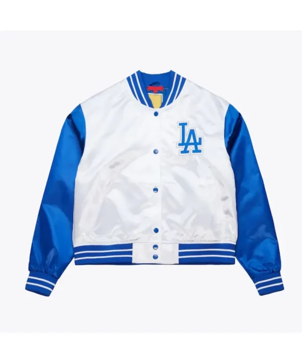 Women’s LA Dodgers Cropped White and Blue Satin Jacket