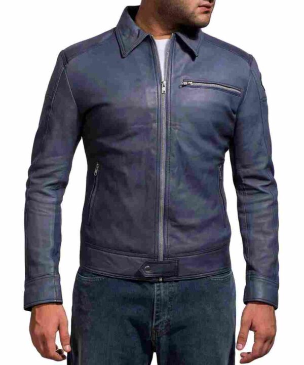 Aaron Paul Need For Speed Blue Leather Jacket