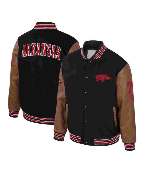 Arkansas Razorbacks Black and Brown Letterman Jacket