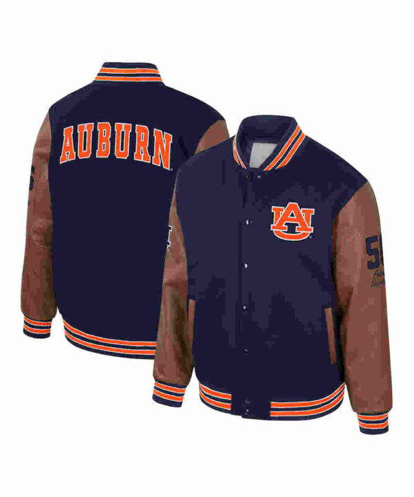 Auburn Tigers Navy and Brown Letterman Jacket
