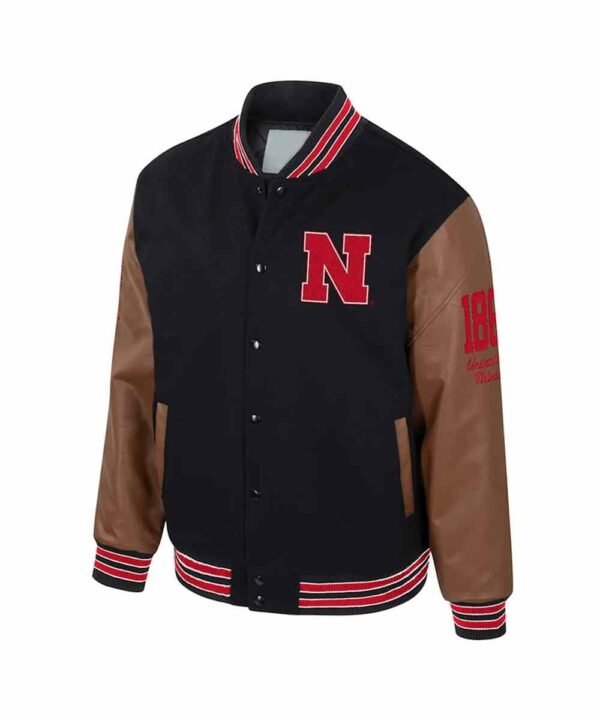 Nebraska Huskers Black and Brown Letterman Jacket