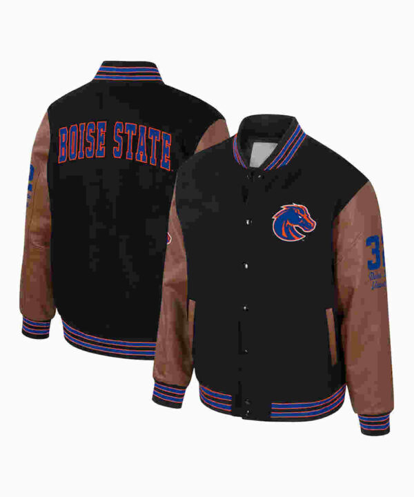 Boise State Broncos Black and Brown Letterman Jacket