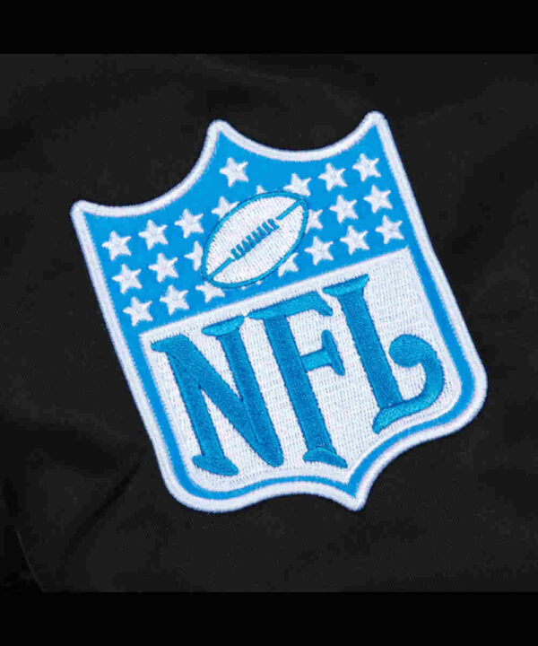 Carolina Panthers Blue Rib Bomber Black Satin Jacket