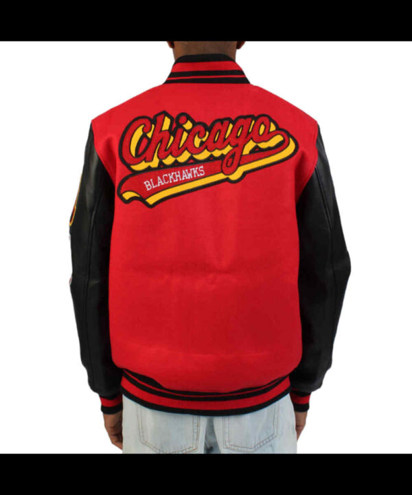 Chicago Blackhawks Red and Black Varsity Wool/Leather Jacket