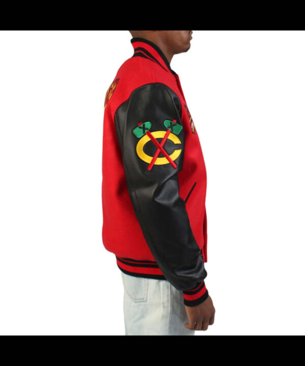 Chicago Blackhawks Red and Black Varsity Wool/Leather Jacket