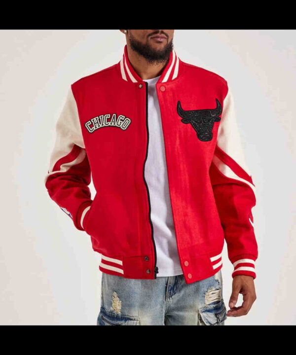 Chicago Bulls Red and White Varsity Wool Jacket