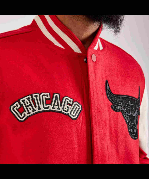 Chicago Bulls Red and White Varsity Wool Jacket