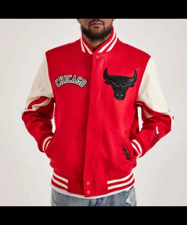 Chicago Bulls Red and White Varsity Wool Jacket