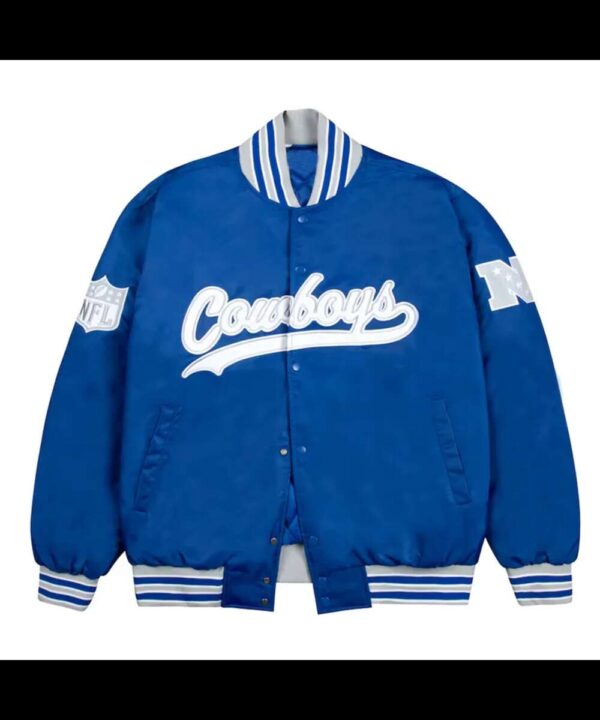 Dallas Cowboys Gray and White Rib Bomber Blue Jacket