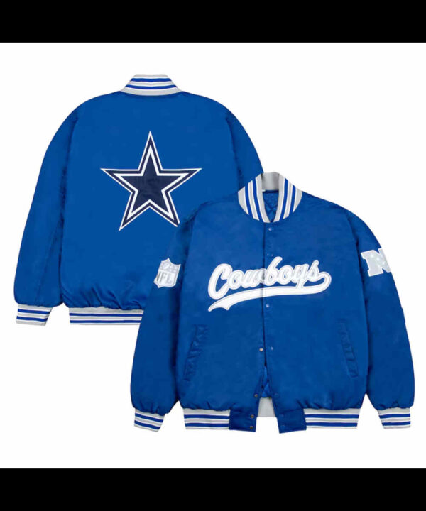 Dallas Cowboys Gray and White Rib Bomber Blue Jacket