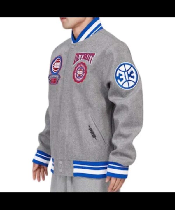 Detroit Pistons Crest Emblem Grey Varsity Jacket