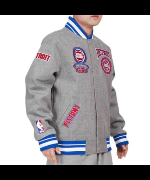 Detroit Pistons Crest Emblem Grey Varsity Jacket