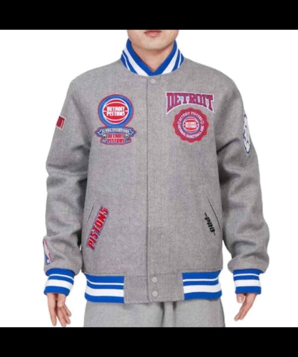 Detroit Pistons Crest Emblem Grey Varsity Jacket
