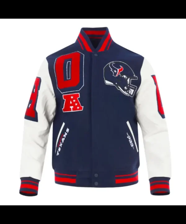 Houston Texans Mashup Classic Rib Navy and White Varsity Jacket