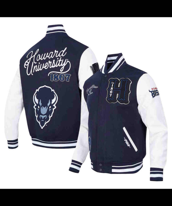 Howard Bison Navy and White Varsity Full-Zip Jacket