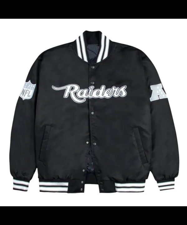 Las Vegas Raiders Gray and White Rib Bomber Black Jacket