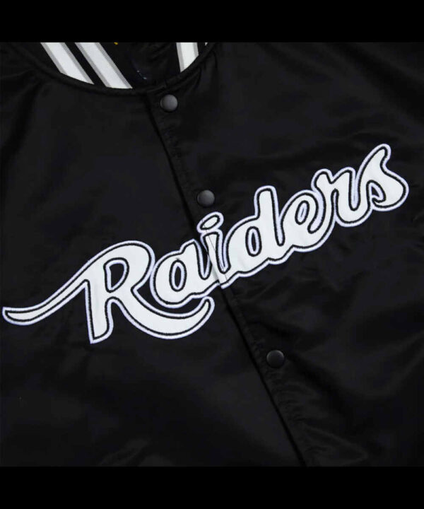 Las Vegas Raiders Gray and White Rib Bomber Black Jacket