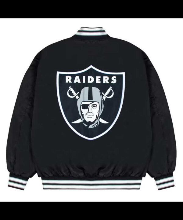 Las Vegas Raiders Gray and White Rib Bomber Black Jacket