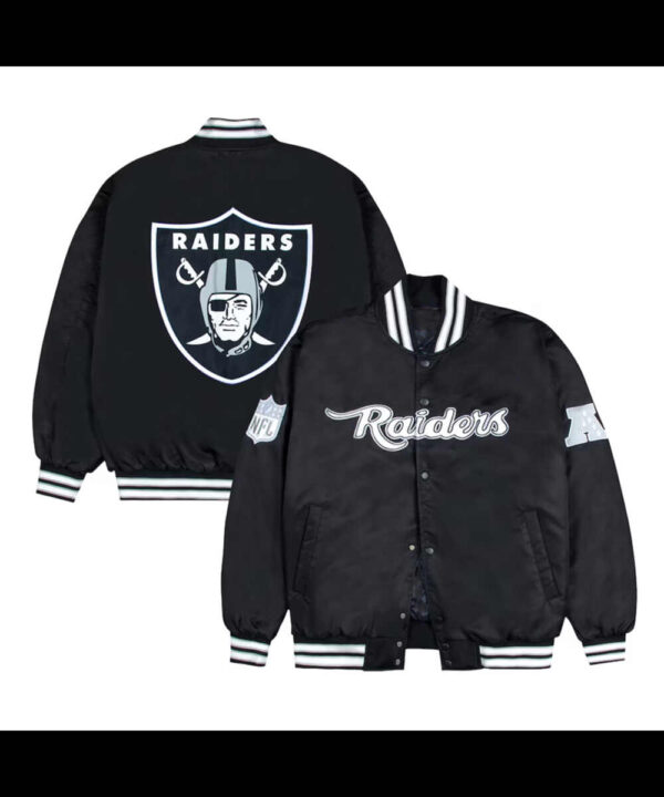 Las Vegas Raiders Gray and White Rib Bomber Black Jacket