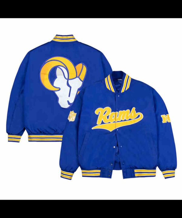 LA Rams Gold Rib Bomber Royal Satin Jacket