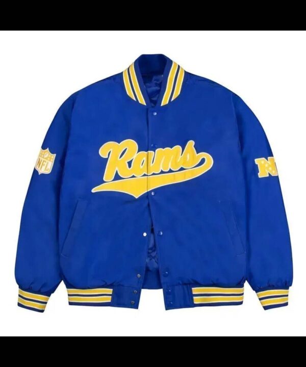 LA Rams Gold Rib Bomber Royal Satin Jacket