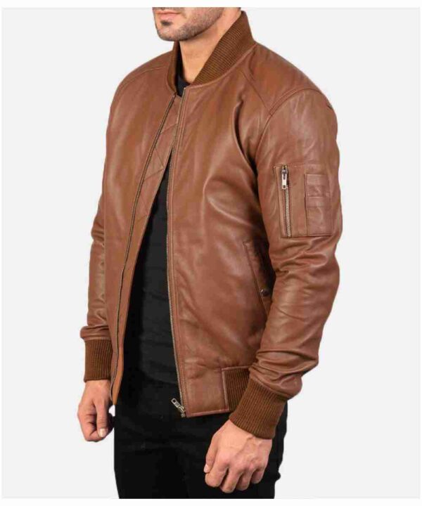 Men’s MA-1 Flight Brown Leather Bomber Jacket