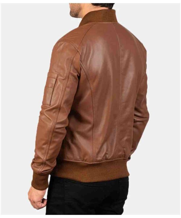 Men’s MA-1 Flight Brown Leather Bomber Jacket