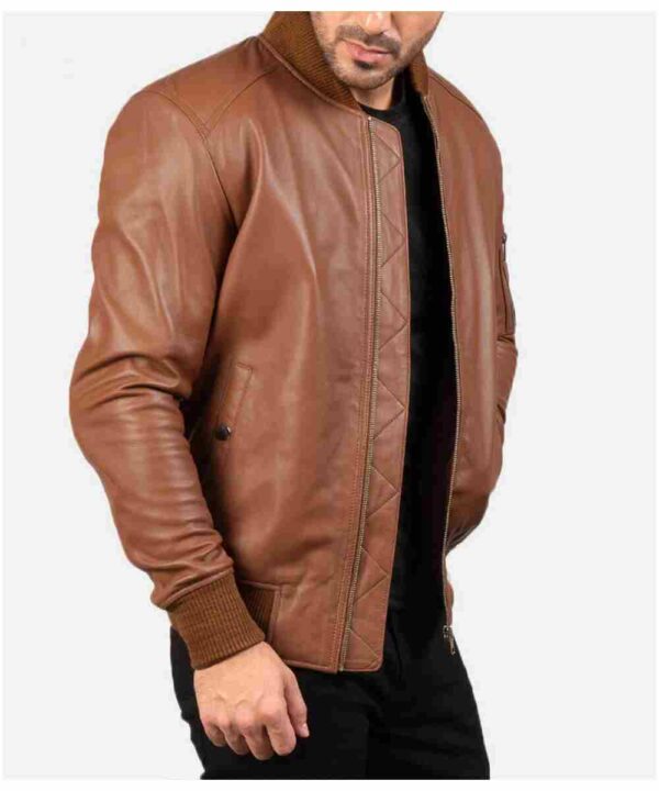 Men’s MA-1 Flight Brown Leather Bomber Jacket