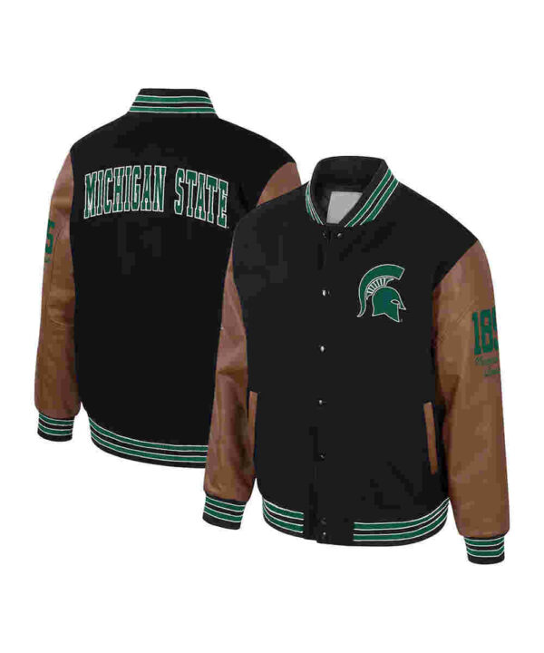 Michigan State Spartans Black and Brown Letterman Jacket