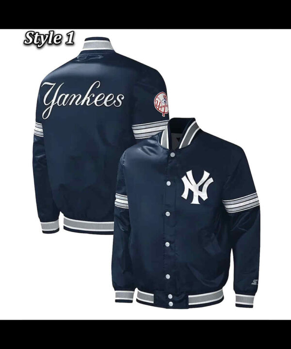 NY Yankees Midfield Navy Varsity Satin Jacket