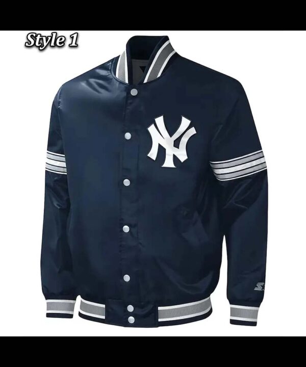 NY Yankees Midfield Navy Varsity Satin Jacket