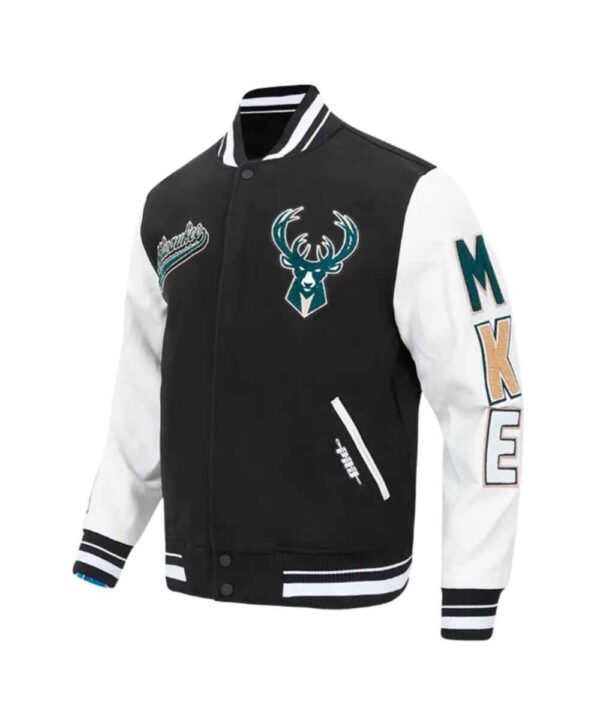 Milwaukee Bucks Script Tail Classic Rib Varsity Jacket