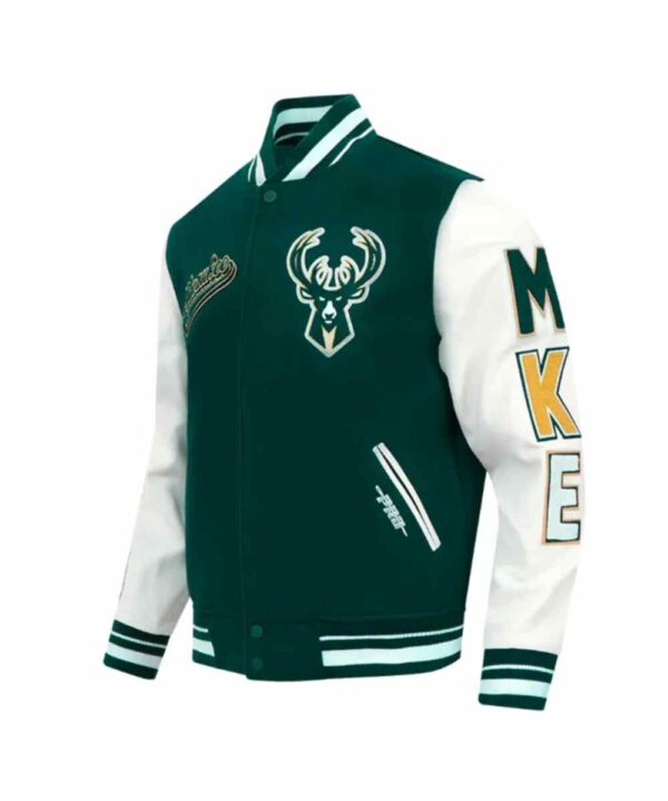 Milwaukee Bucks Script Tail Classic Rib Varsity Jacket