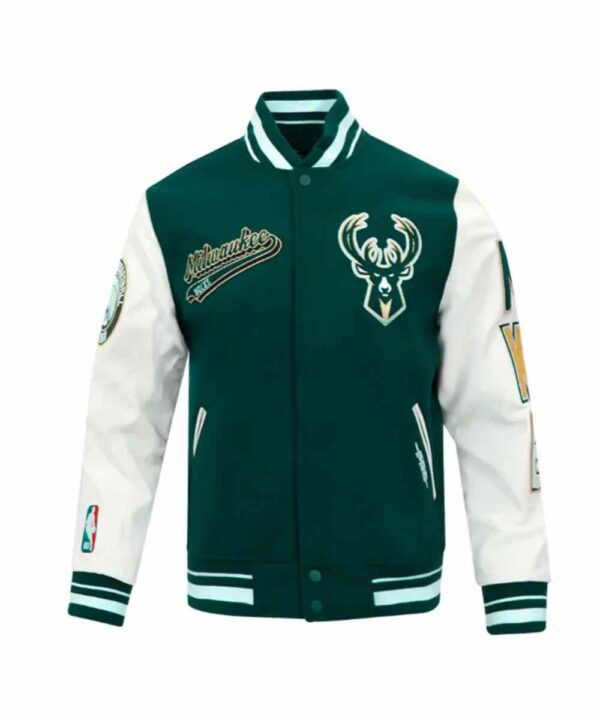 Milwaukee Bucks Script Tail Classic Rib Varsity Jacket