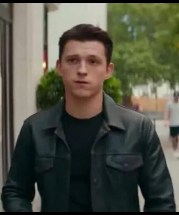 Uncharted Movie Tom Holland Black Leather Jacket
